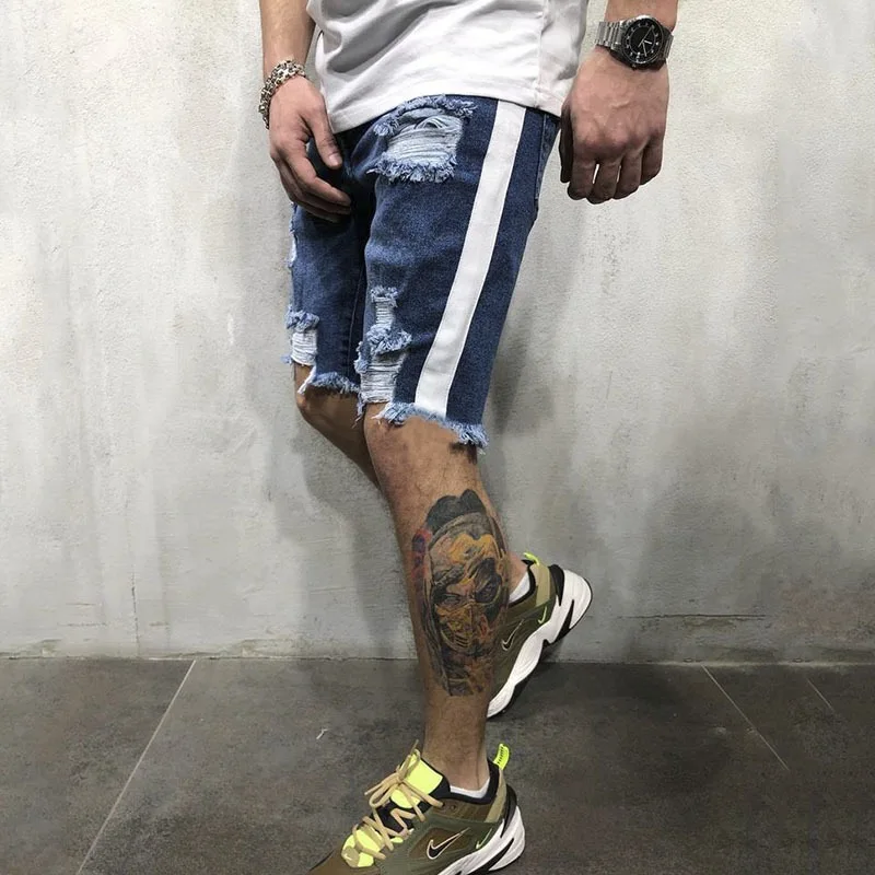 Summer Men Streetwear Ripped Distressed Jeans Shorts