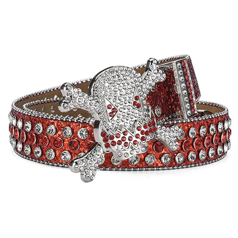 Bling bling Skull PU Accessories Custom Western Fashion Diamond Belt for Men Women Rhinestone BB Belt for Cowboy Cowgirl