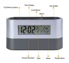 Unique advertisement LCD digital electric table music alarm pen holder automatic calendar clock