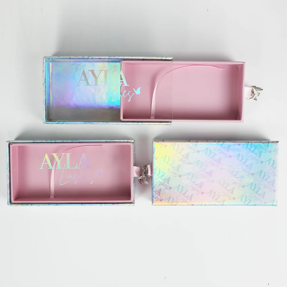 B5 wholesale empty pink simple luxury laser clear lash box only custom logo butterfly eyelash packaging box