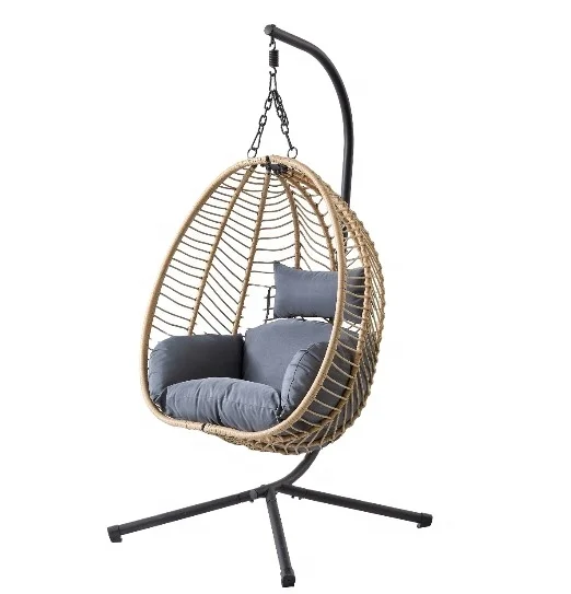 Outdoor Furniture Patio Swings Hanging Egg Swing Cocoons Chair With Metal Stand Indoor Wicker Rattan Garden Hanging Chair Sale