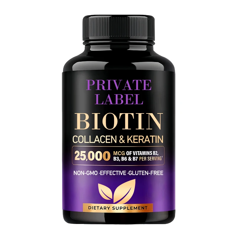 Капсулы для роста волос поддержки кожи и ногтей взрослых с коллагеном гиалуроновой кислотой биотином 25000 мкг витаминами B2 B3 B6 B7 + B1 60 шт.