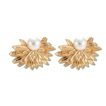 15 Style Charming Big Flowers Drop Earrings for Women Gold Metal Pearl Stone Leaf Geometric Jewelry