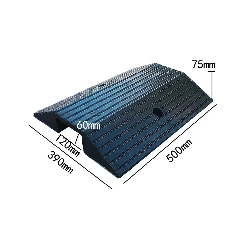 RR17-Car Heavy Threshold Portable With One Channel Protector 500mm Black Durable Rubber Driveway Curb Ramp