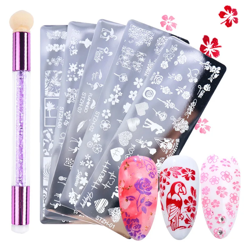 24 Styles Stainless Steel Metal Material Nail Art Stamping Plate Manicure Diy  Designer Beauty Salon Nail Tools With Brush