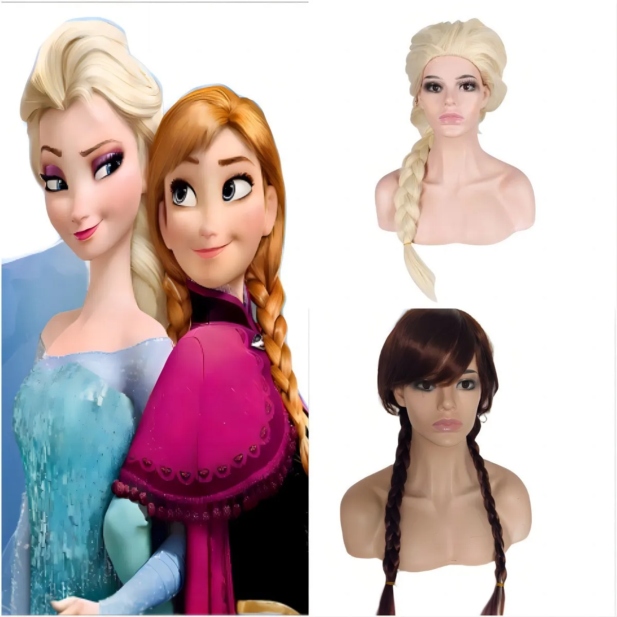 FX-HA40 Frozen Anna & Elsa косплей парик набор длинные и короткие кудри плетеные парики светло-коричневые аниме принцы