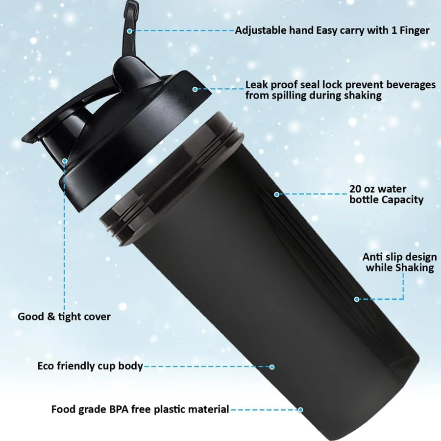 Classical 400ml 600ml Custom Gym Cup Shakers Plastic Protein Shaker Bottle Mixer with Spring Metal Ball