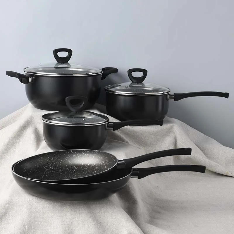 8 Pieces Set Marble Coating Stackable Pan Aluminum Cookware Sets Non Stick