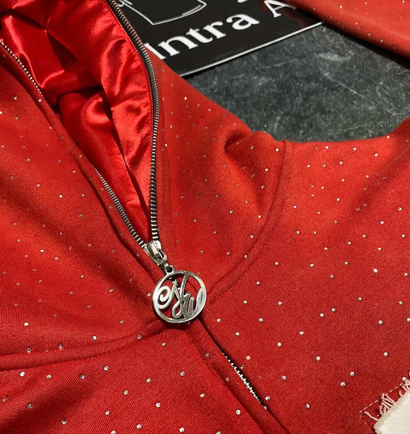 Manufacturer zipup Custom Rhinestone Full Face Zip Up Hoodie Distressed Patch fullzip Sweatpants And zipper Hoodie Sets For Men