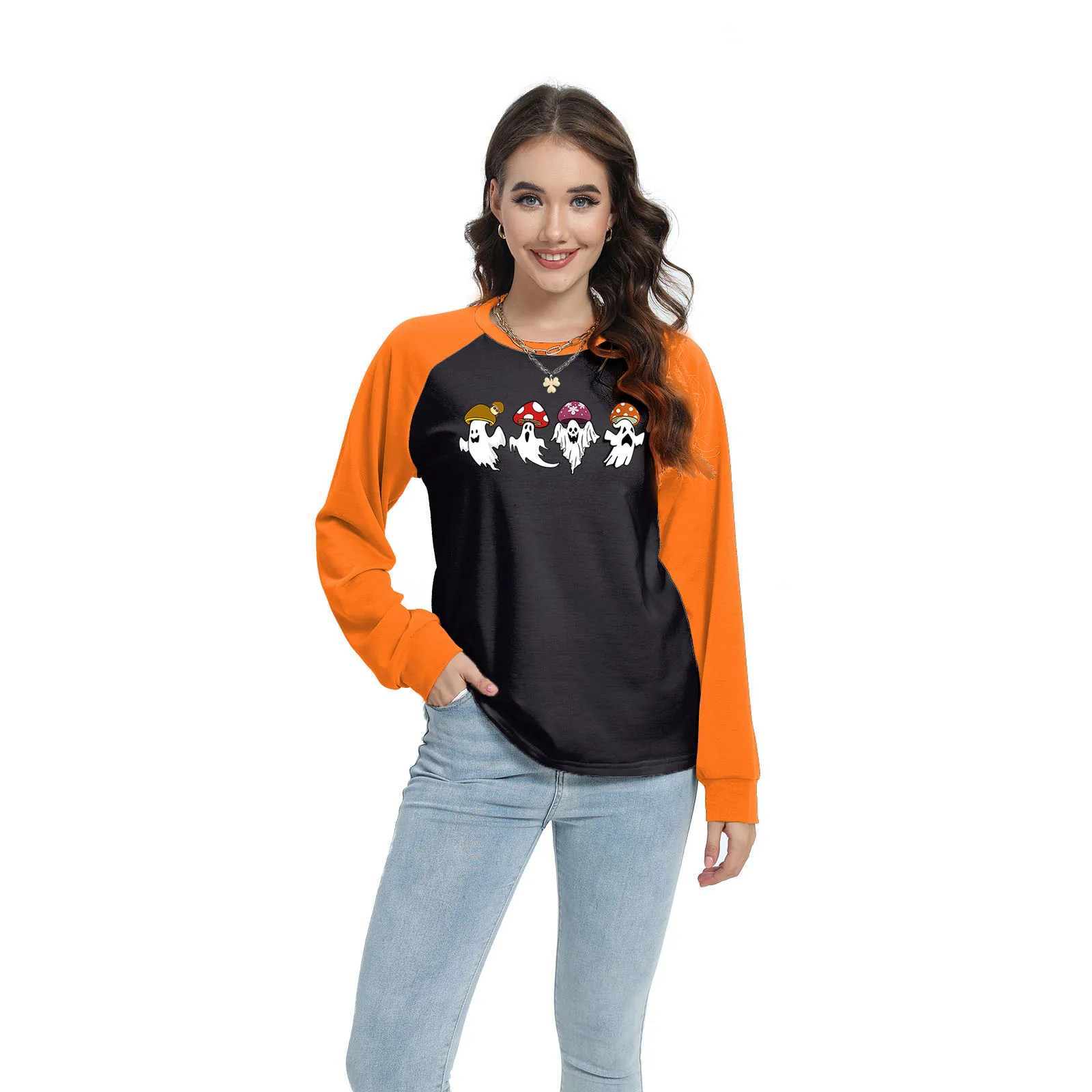 NADANBAO women T-shirt Halloween gothic tops skull pattern long sleeve blouse autumn shirt O neck tees wholesale Custom OEM