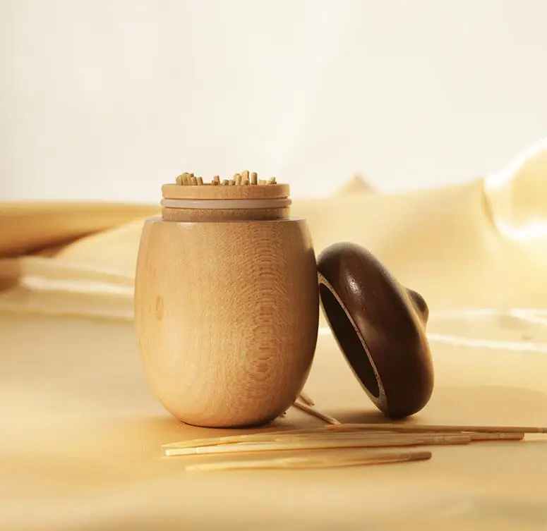 2023 Customized Cartoon Small Cute Mushroom Shape Black Walnut Cotton Swab Box Solid Beech Wood Holder Storage Box Toothpick