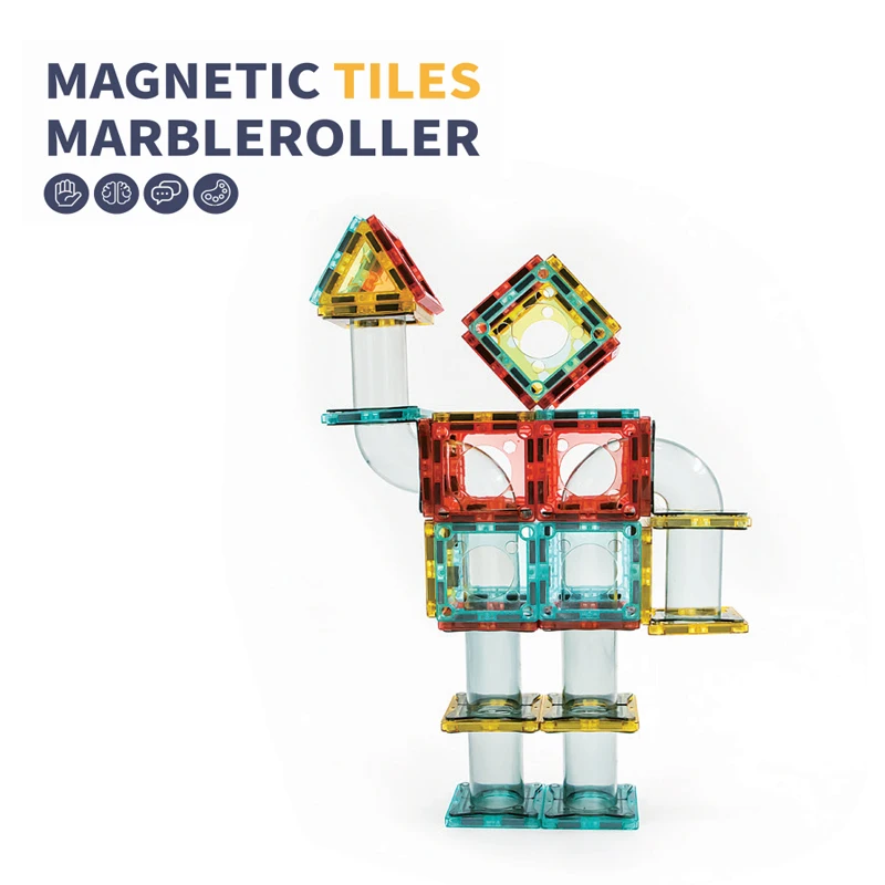 100pcs Colorful Marble Run Magnetic Construction Block Set Roll Ball Track Toy Plastic Kids Maze Building Toy