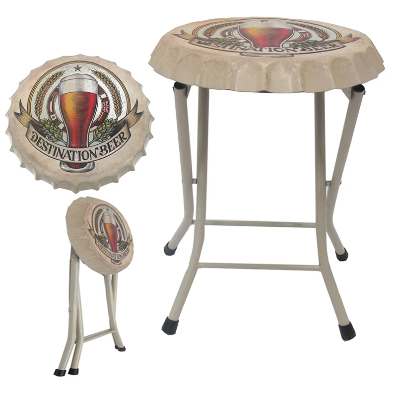 Portable  Folding Stool for Bar  with 4 Metal Legs and Round Metal Seat Outside Fold Up Chair with handle