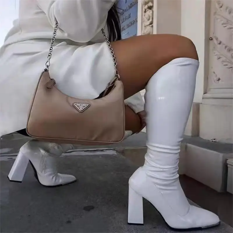 Женские Классические сапоги до колена, сапоги из искусственной кожи на квадратном каблуке, на молнии, вечерняя Классическая танцевальная обувь, 2022