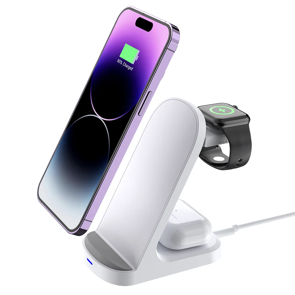 New Design 3 in 1 Portable Qi Wireless Charging Station Fast charging Phone Holder for iPhone Apple Watch Airpods