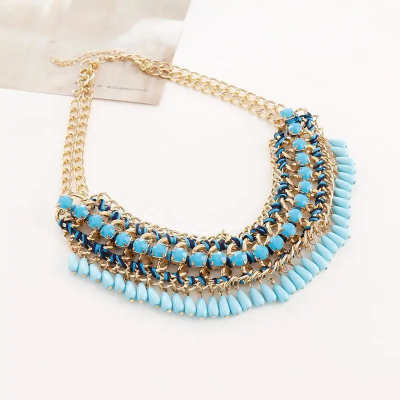 Boho Wholesale Personality Turquoise Short Necklace Thai Wax Wire Braided Clavicle Chain