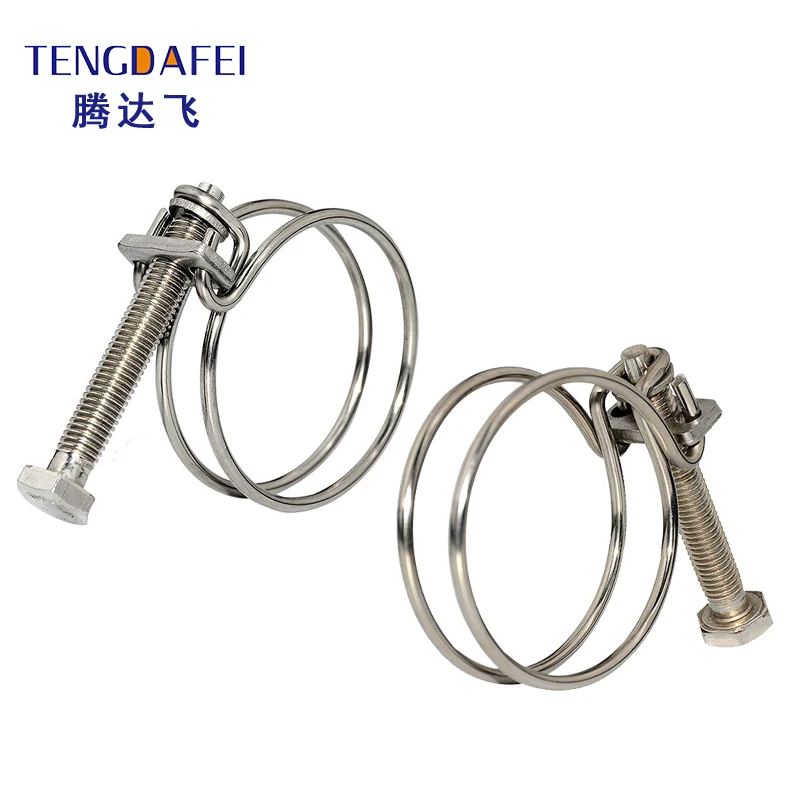 Factory Wholesale 304 Stainless Steel Pipe Clamps Double Wire Bolts Adjustable T Bolt Double Wire Hose Clamp
