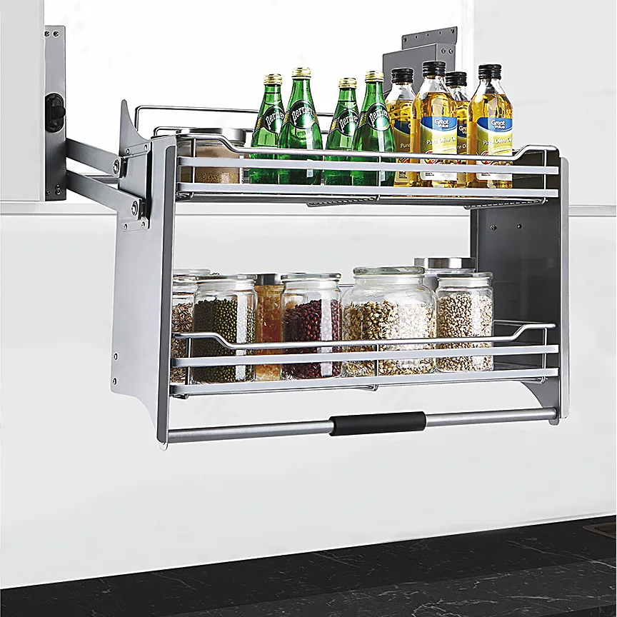 TKK High Quality Kitchen Cabinet Fitting lifting Food Storage cupboard Drawer Stainless Steel Elevator Pull down Basket