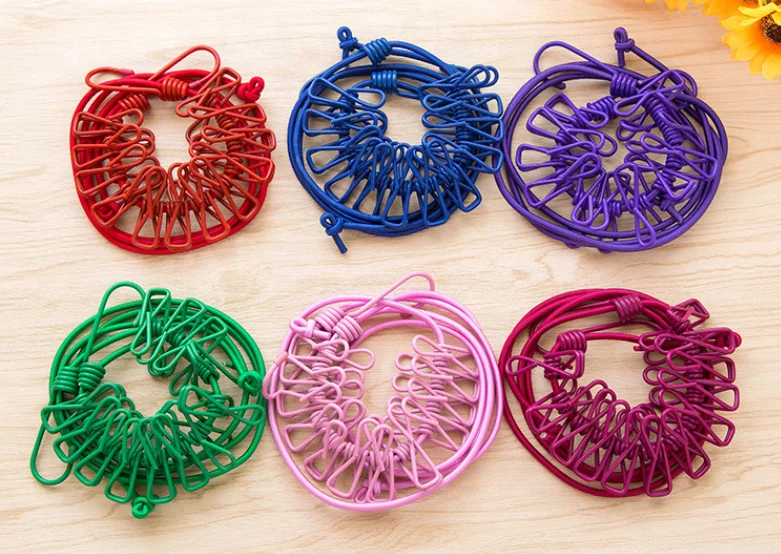 Hot selling 185cm Portable Multifunctional Drying Rack Clips Cloth Hangers Steel Clothes Line Pegs Travel Clothespins