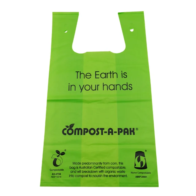 custom PLA compostable 100% biodegradable plastic shopping bag wholesale