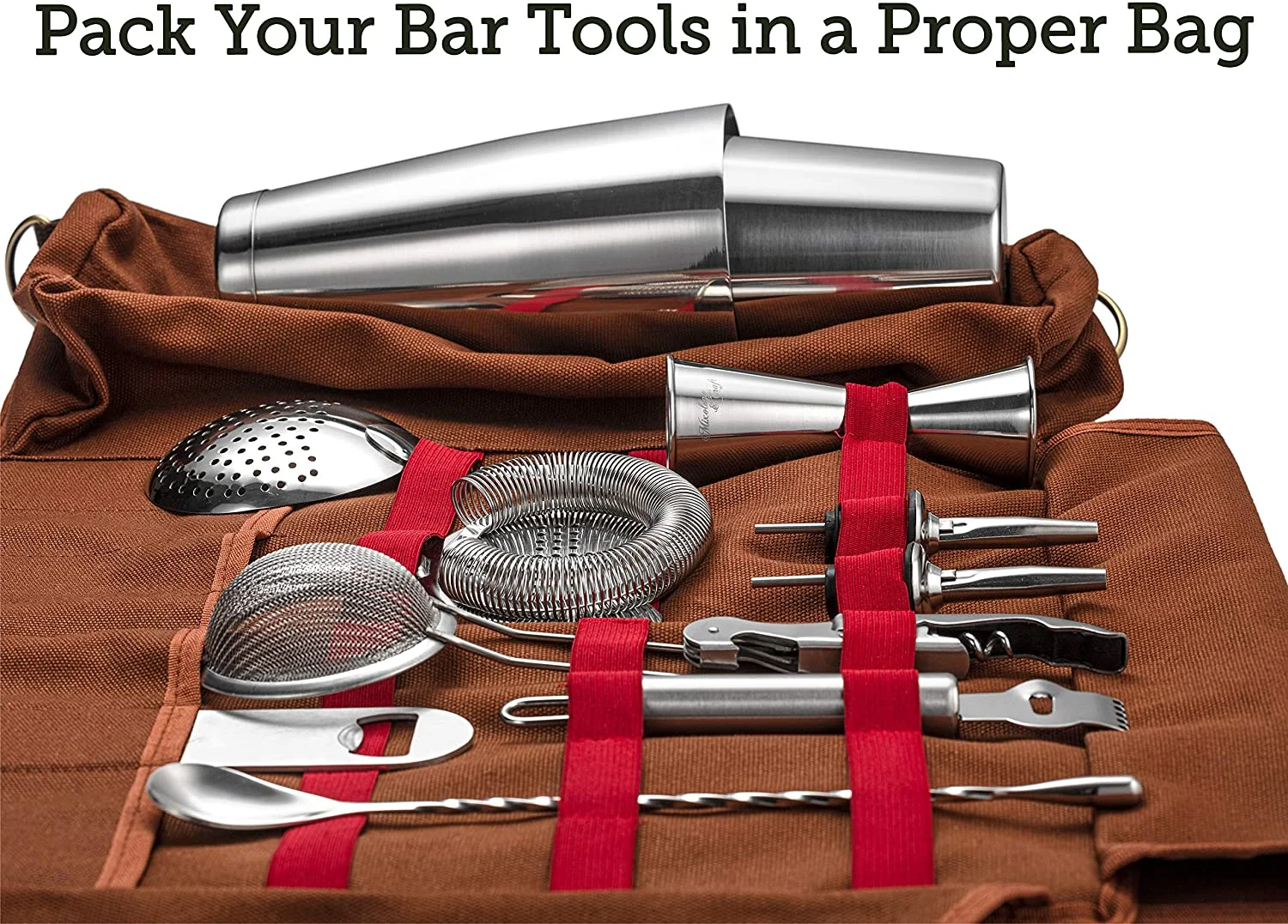 Bartender Bag Travel Bartender Kit Bag with Bar Tools Professional 17-Piece Bar Tool Set with Portable Canvas Bag Easy Carry