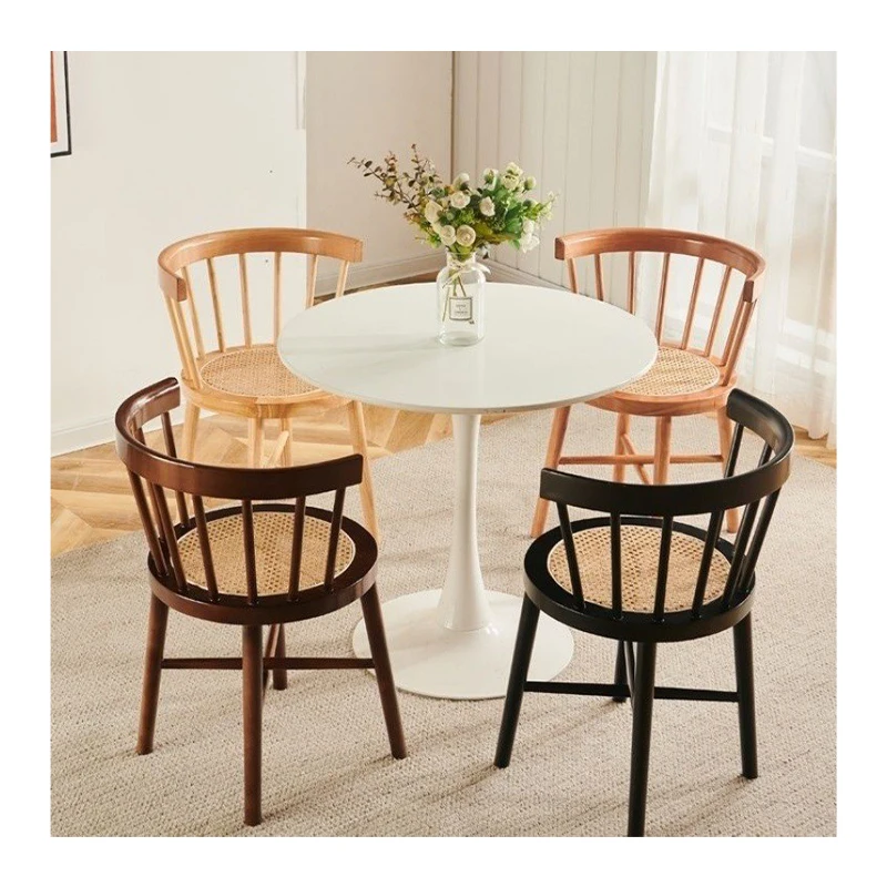 Wholesale Solid Wood Rattan Windsor Dining Chair Windsor Chair Home Office Retro Leisure Chair for Living Room Bedroom
