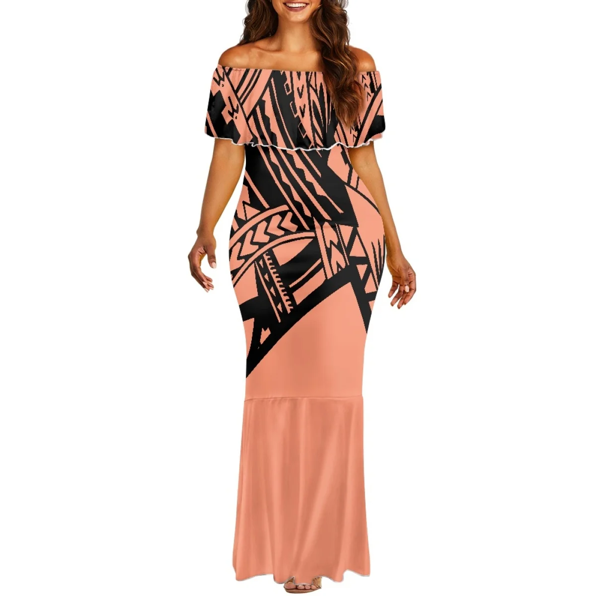 1MOQ Drop Shipping  Polynesian Elei Tribal Design Custom Nightclub Fashion Evening Party Sexy Pacific Island Pattern Dress