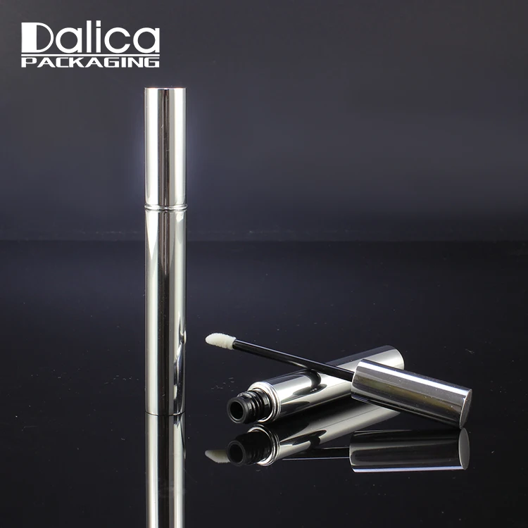 Popular plastic cosmetic 6ml shiny silver aluminum lip gloss tube