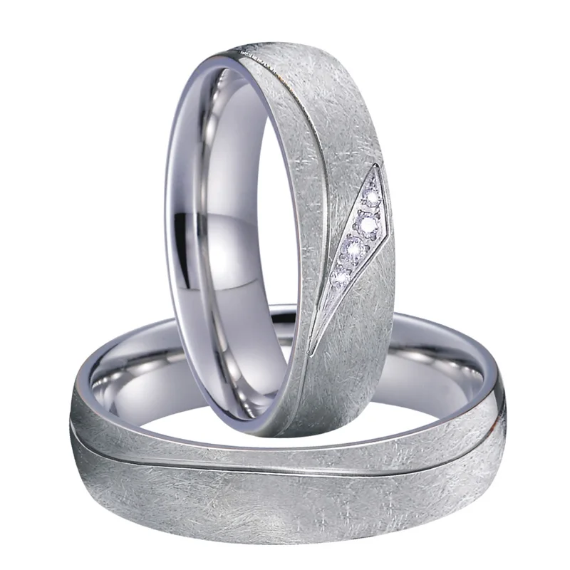 Unique Matte brushed mens couple wedding rings silver 925 white gold color stainless steel jewellery love ring for women