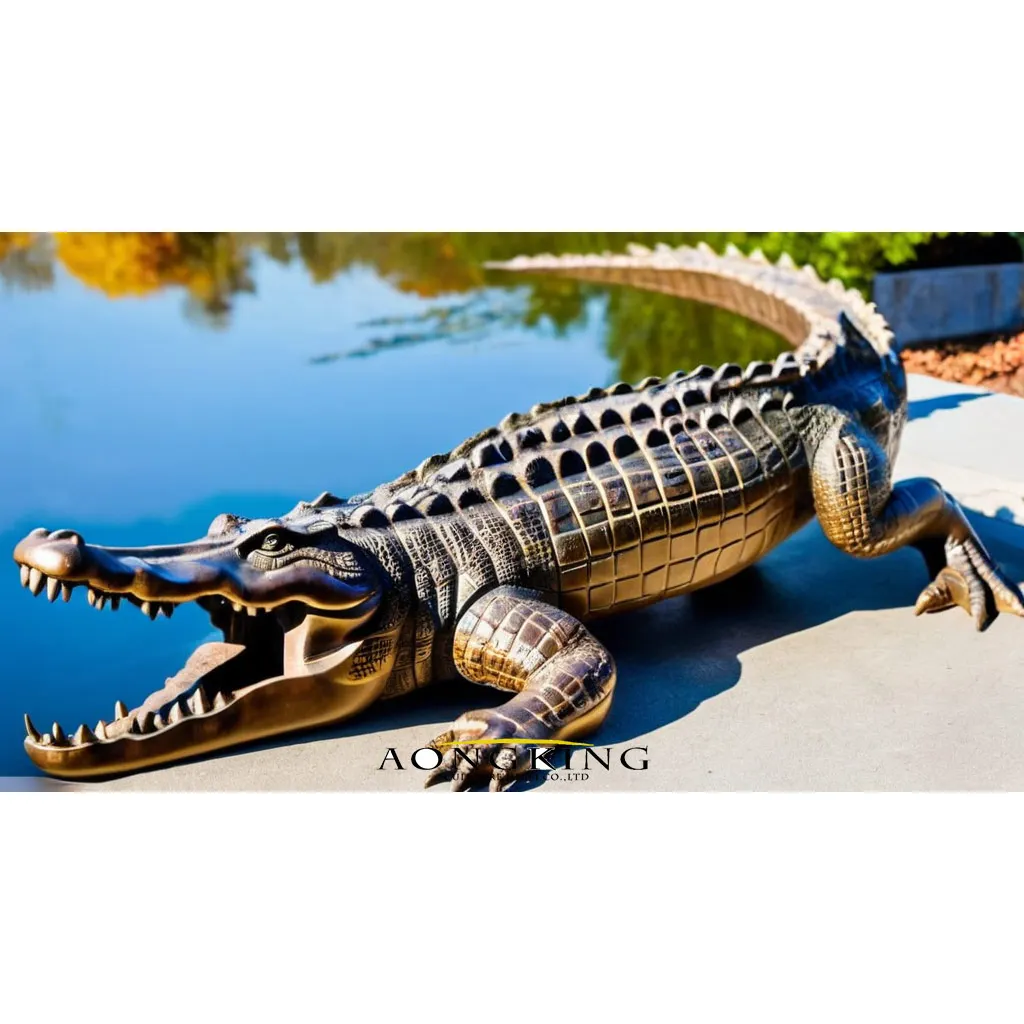 metal large brass crocodile sculpture bronze crocodile statue for pool decoration