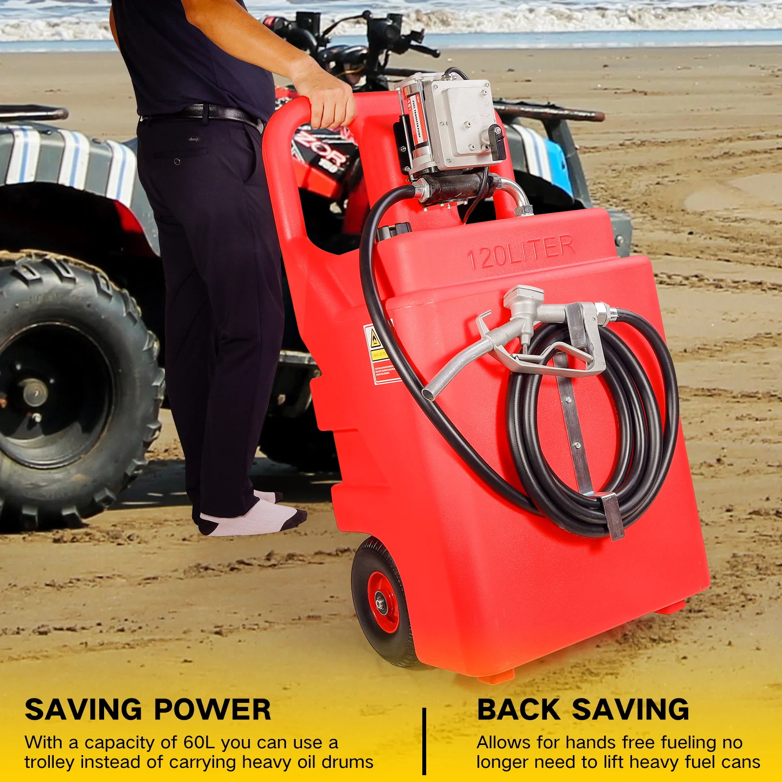 32 Gallon Fuel Caddy Tank With Pump Portable Gasoline Fuel Tank with 12V Electric Fuel Transfer Pump for Gasoline Diesel Oil