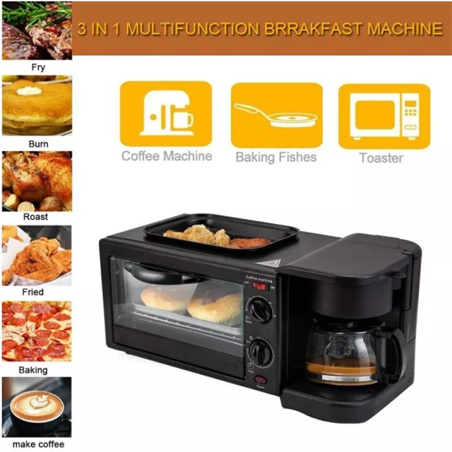 3 in 1 Multifunction Breakfast Maker Set Machine Sandwich Toaster Electric Oven Coffee Maker Multifunction Mini Bread