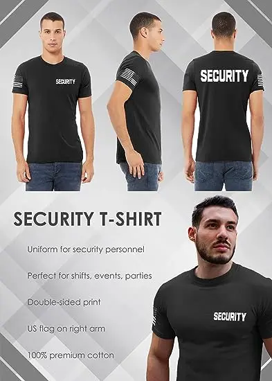 Safety Guard Staff One/Two-Sided American USA Flag On Arm security t shirt Big Sizes Polo Unisex T-Shirt Security Guard Shirt