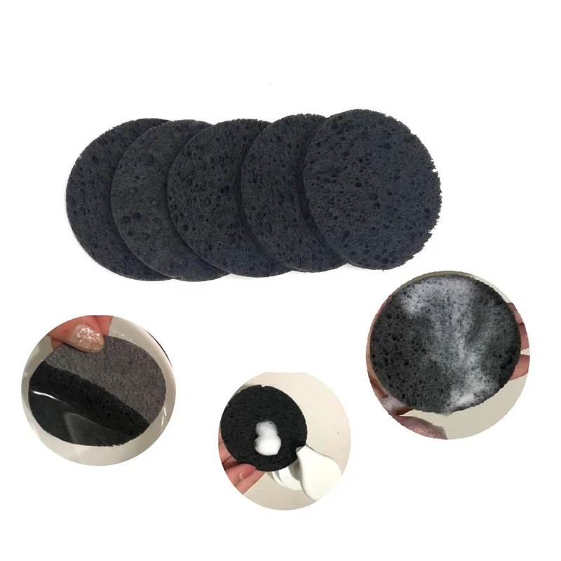 Custom Round Facial Natural Compressed Makeup Remover Sponge compressed cellulose facial sponge black  for Face Cleansing