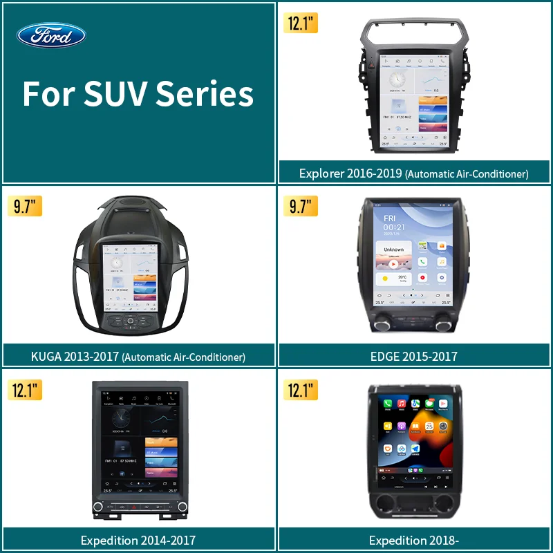 Android 12.0 Car DVD Player Touch Screen Car Radio Para GPS Navigation for Tesla Style Ford Explorer/Expedition/Edge/Kuga