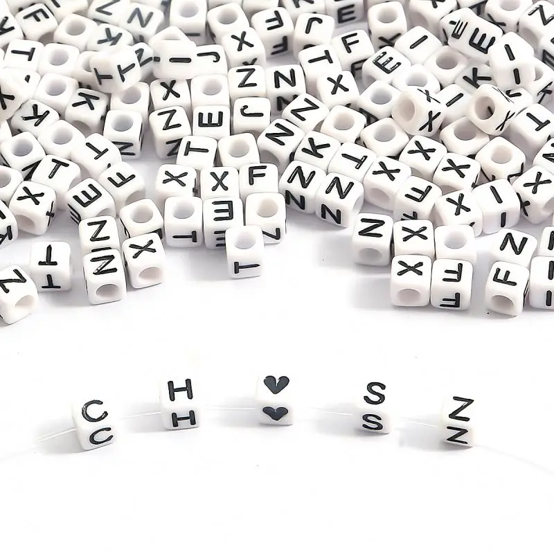 100pcs/Pack 6x6mm Plastic Acrylic English White Cube Letter Beads Alphabet Beads Text Beads