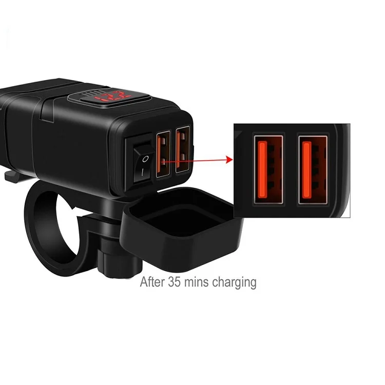 Motorcycle Handlebar Mount Rear View Mirror Mount 12V SAE Adapter Dual QC3.0 USB Charger With Voltmeter ON OFF Switch For iPhone