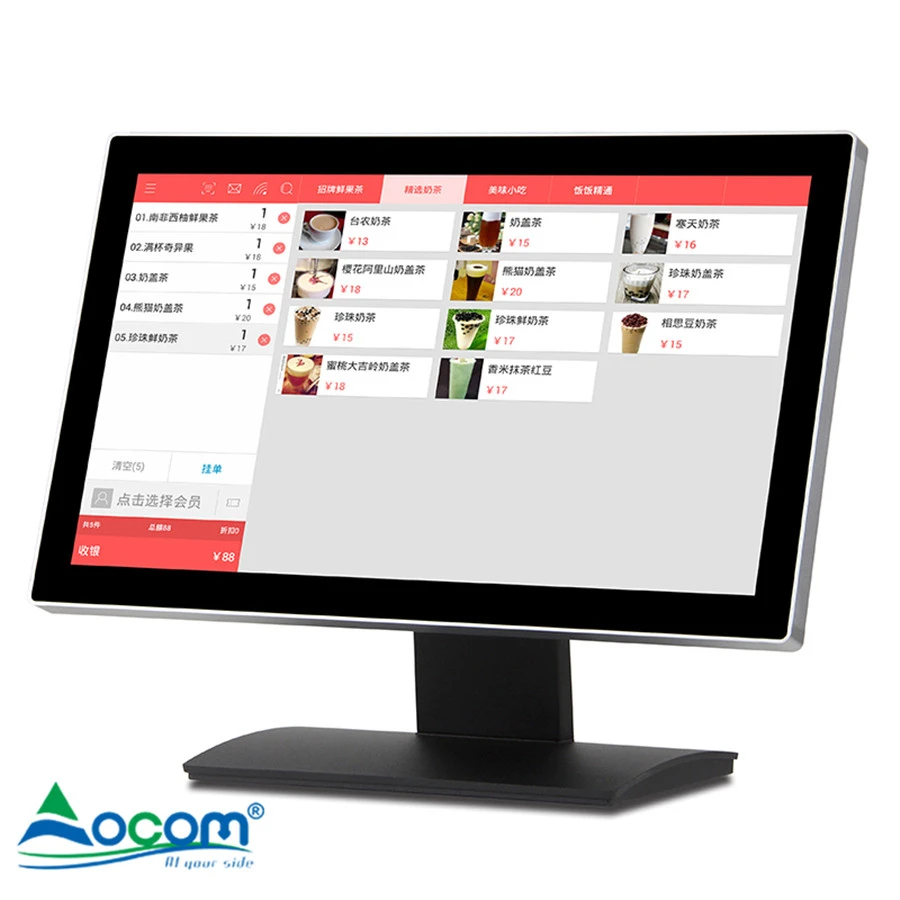 POS-1801 OCOM 18 5 дюймов Windows Pos машина цена алюминиевая база двойной экран все в одно касание