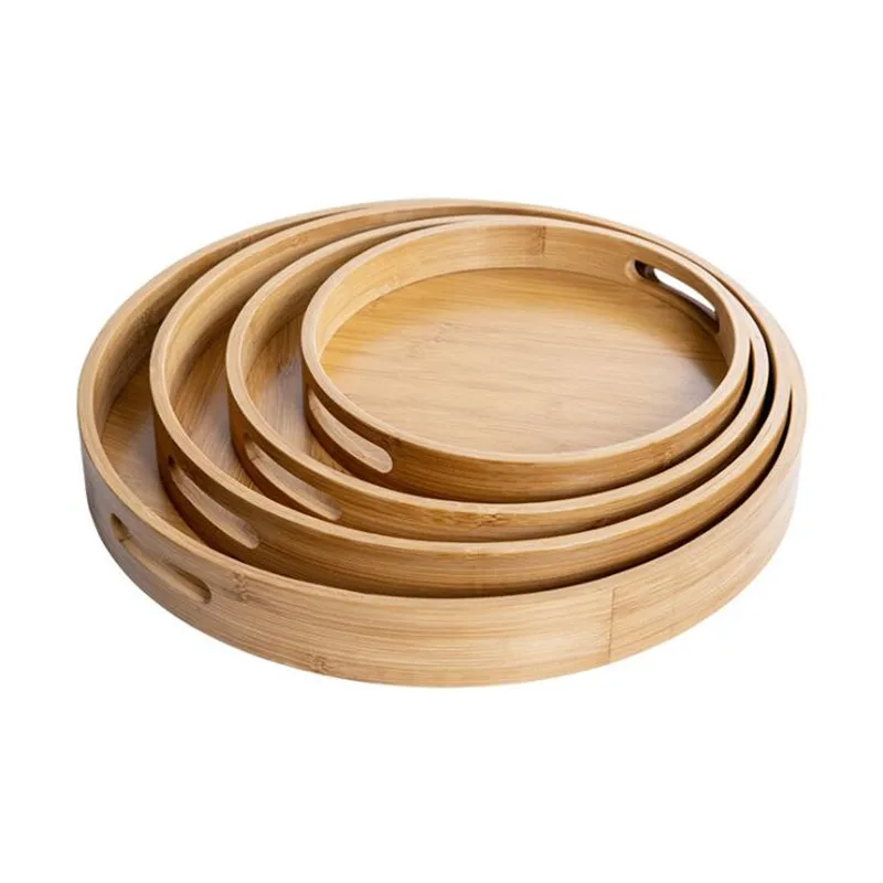 Manufacture Various Hot Selling Bamboo  Round Custom Food Serving Tray in Stock