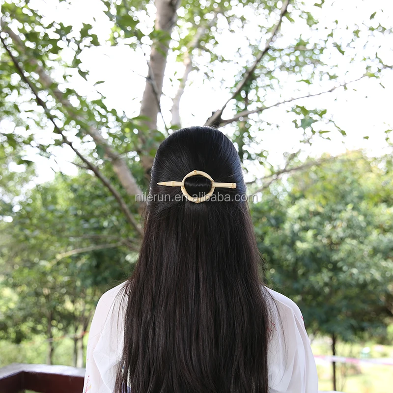 Nilerun Vintage Retro Geometric Round Hoop Handmade Rattan Barrette Hairgrip Hair Bobby Pin Clip Clamp Bamboo Root Stick Hairpin
