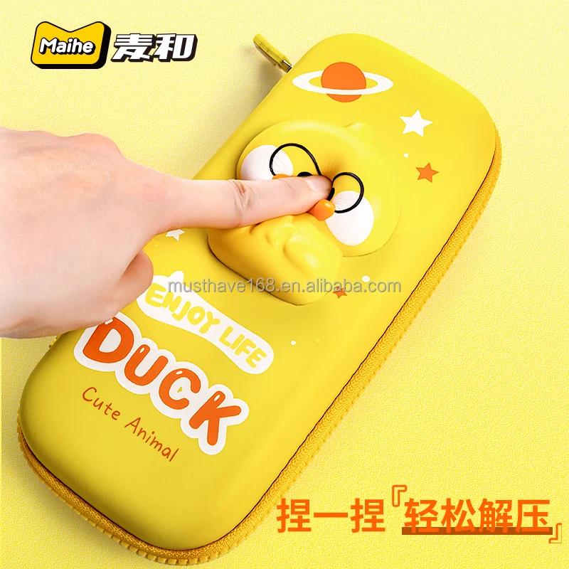 Maihe Maimai Girl Kids Waterproof EVA School Cute Pencil Case  With Zipper And Squishy Toy
