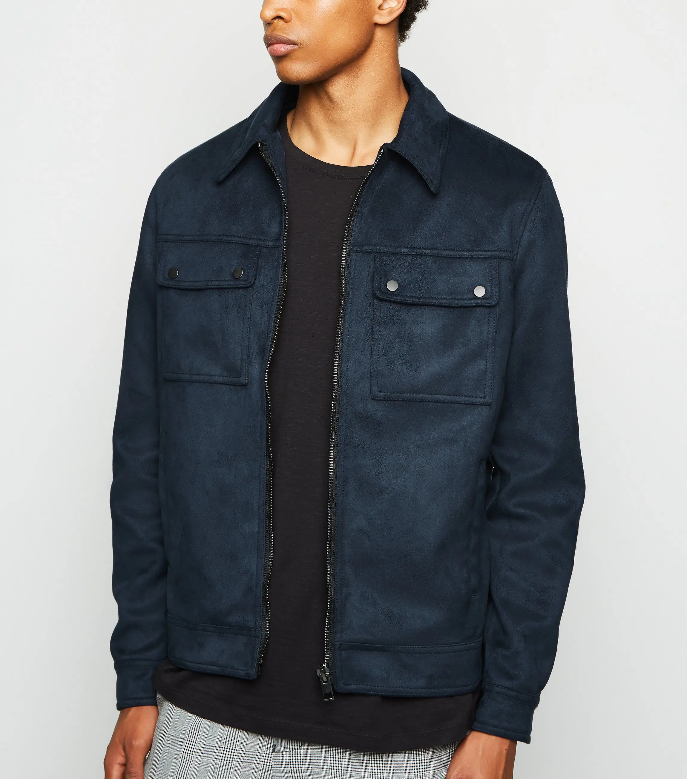 Hot Sale Dongguan Factory Custom Logo Navy Mens Casual Suede Jacket