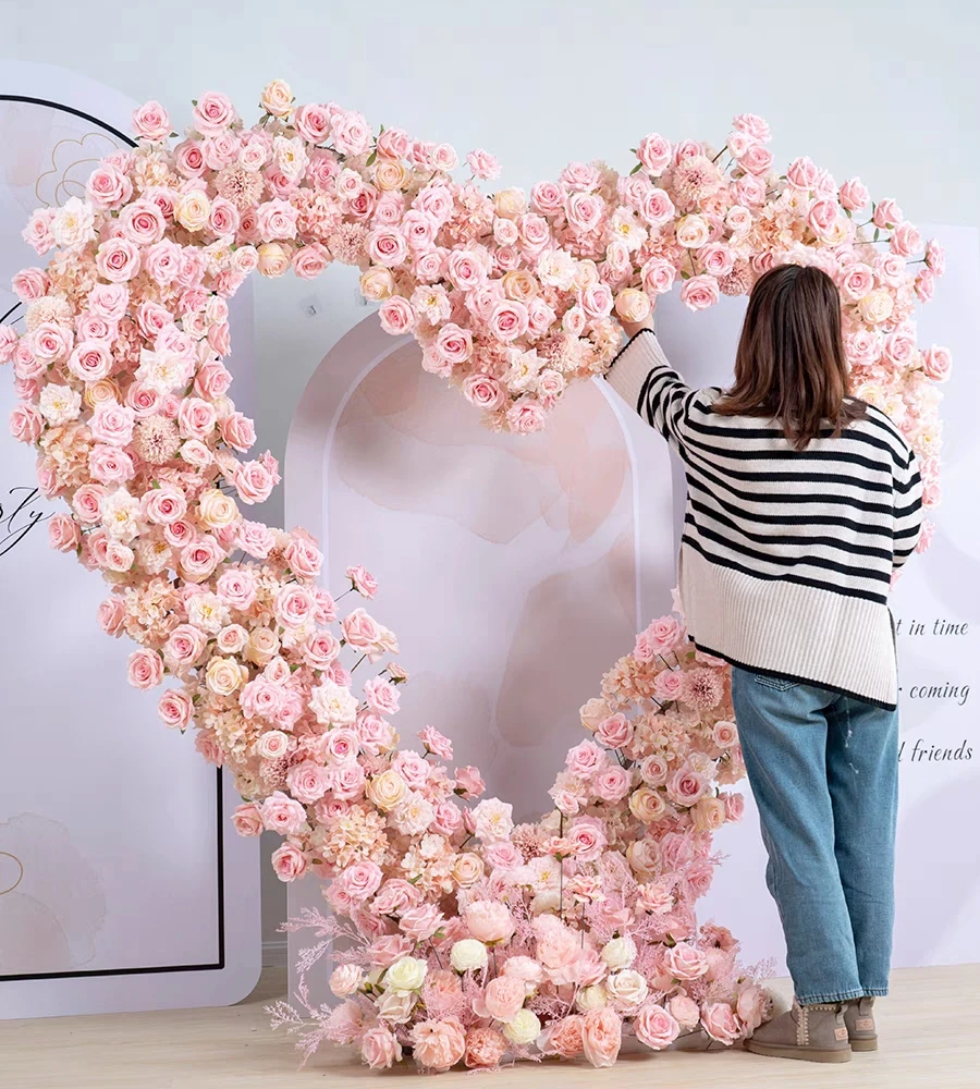 Wedding Proposal Quinceanera Decor Flower Centerpieces Hot Pink Flower Arrangement Heart Shaped Arch Backdrops for Party Events