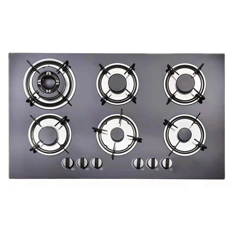 Supplier Wholesale Tempered Glass Built In Gas Hob Gas Stove 6 Burner Gas Hob Cooking