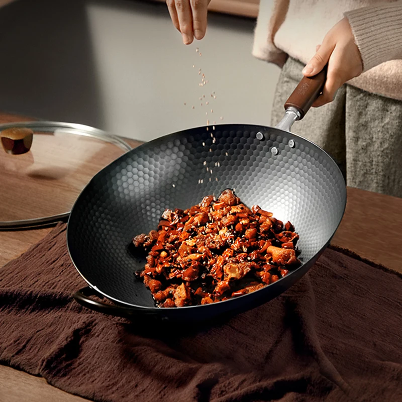 Carbon Steel Wok Hand Hammered Non-stick No Coating Less Oil Restaurant Cocinas Wok