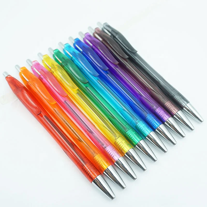 Хороший полупрозрачный цветной зажим с хромированным поршень и наконечником Шариковая ручка для офиса и школы
