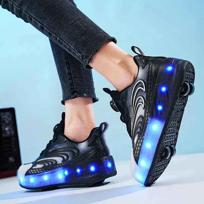 Boys Girls Flash Skate Wheel Shoes for Kids Light Up Shoes With 4 Big Wheels USB Rechargeable  Gift Outdoor Kids Shoes