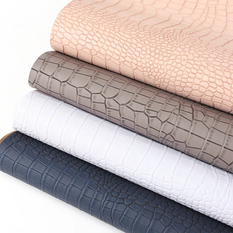 0.7 mm 3D Matt Emboss Woven Raw Vinyl Rexine Faux PVC Synthetic Crocodile Leather Fabric Material Sheets for Shoes Bag Cases