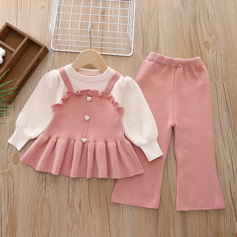 Autumn And Winter Lovely 2pcs Knitted Sweet Casual Clothing Sets Sweater Top Pant Girls Suits