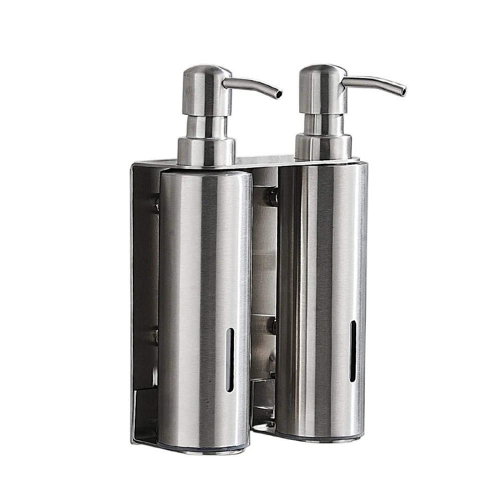 Double Soap Dispenser Refillable Wall Mounted Hotel Bathroom Hand Stainless Steel 304 Shampoo Dispensers